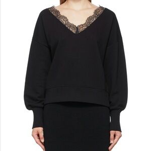 Red Valentino Lace Trim Black V-Neck Sweatshirt Sweater